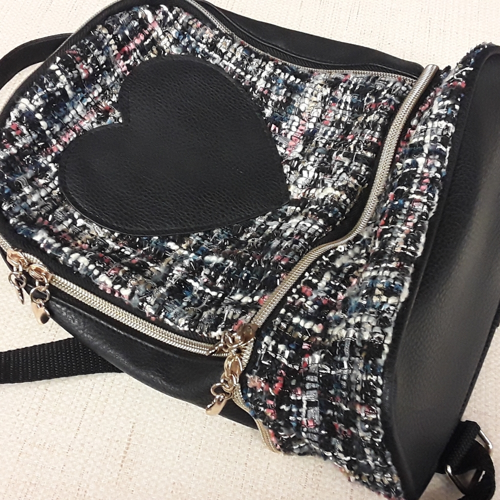Black Heart Houndstooth Shimmer Pastel boho Goth Backpack Purse Bag - Picture 4 of 8